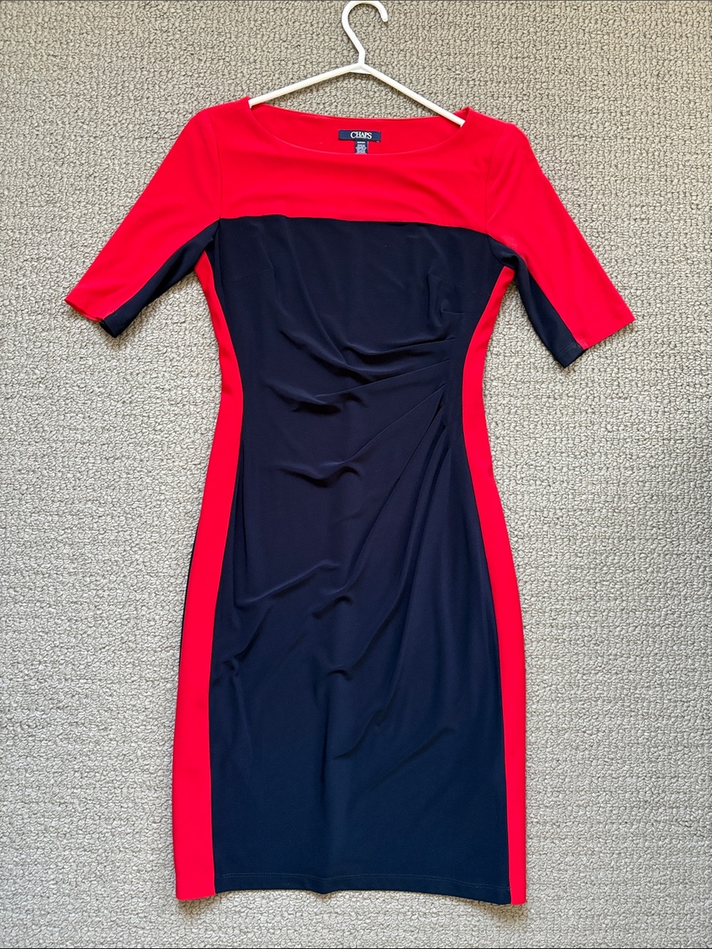 Chaps Navy and Red Colorblock Midi Sheath Dress